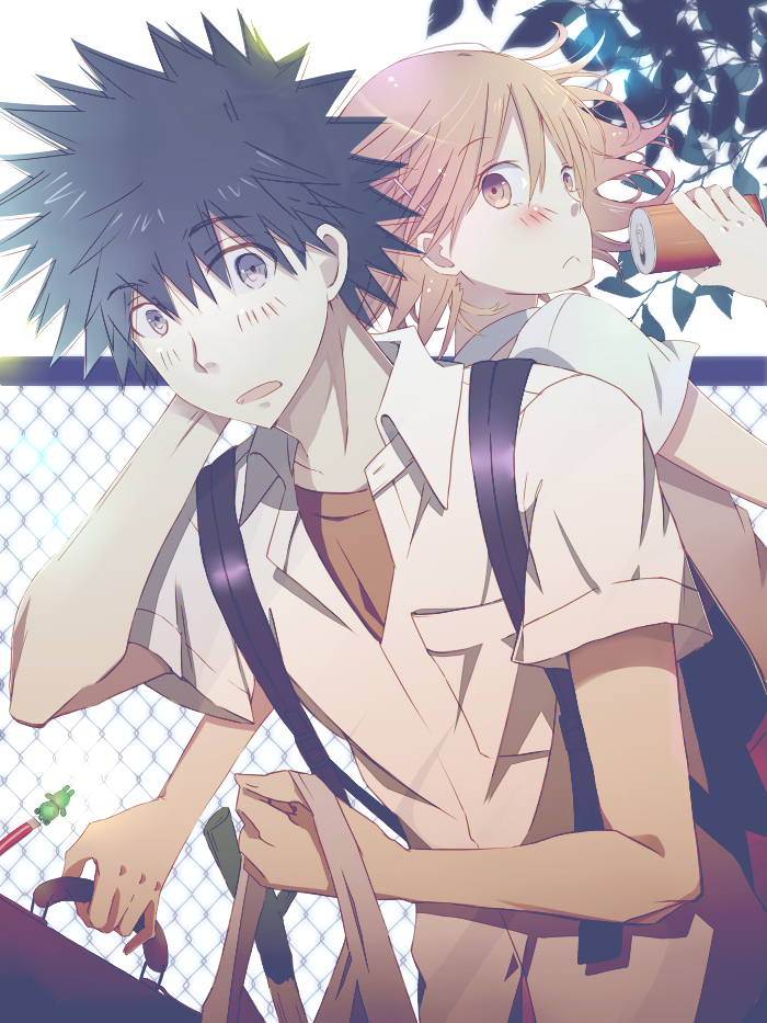 misaka mikoto and kamijou touma (toaru majutsu no index and 1 more) drawn by kanata_(mizubenisumutori)