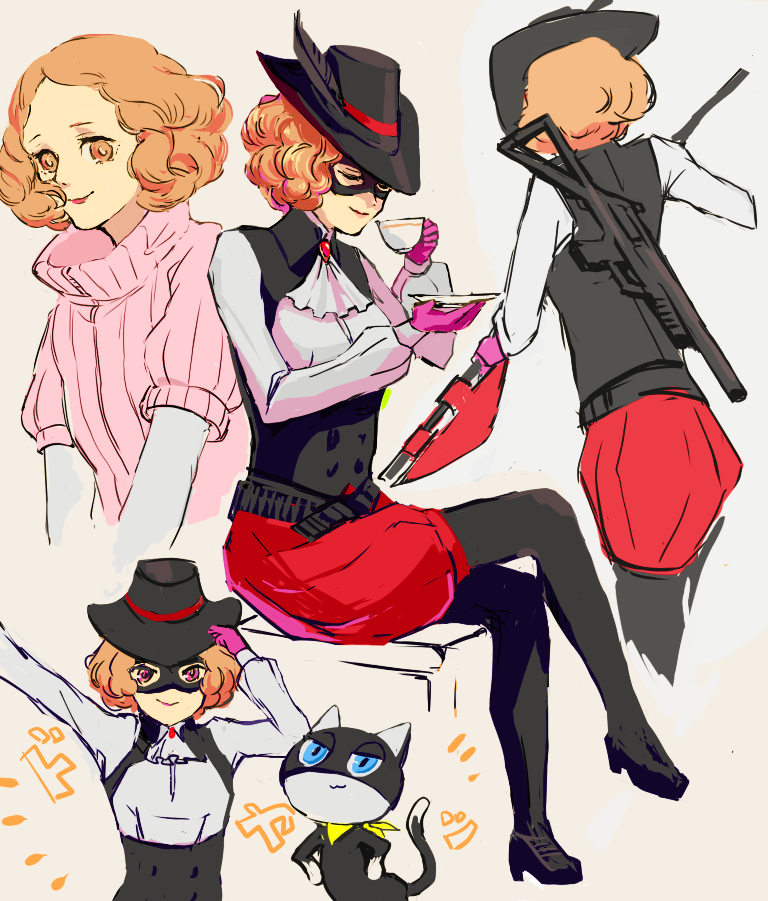 okumura haru, morgana, and noir (persona and 1 more) drawn by mayo_(tubokura-rin)