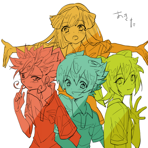 matsukaze tenma, tsurugi kyousuke, fei rune, and nanobana kinako (inazuma eleven and 2 more) drawn by tsubonari