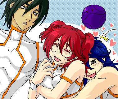 haro, nena trinity, bad haro, michael trinity, and johann trinity (gundam and 1 more) drawn by reno-kichi