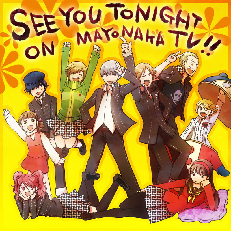 narukami yu, shirogane naoto, satonaka chie, kujikawa rise, amagi yukiko, and 3 more (persona and 1 more) drawn by sakazakimay