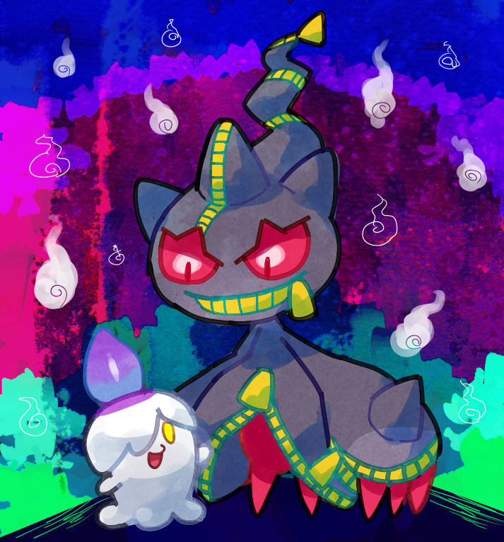 litwick, banette, and mega banette (pokemon) drawn by furukawa_(yomawari)
