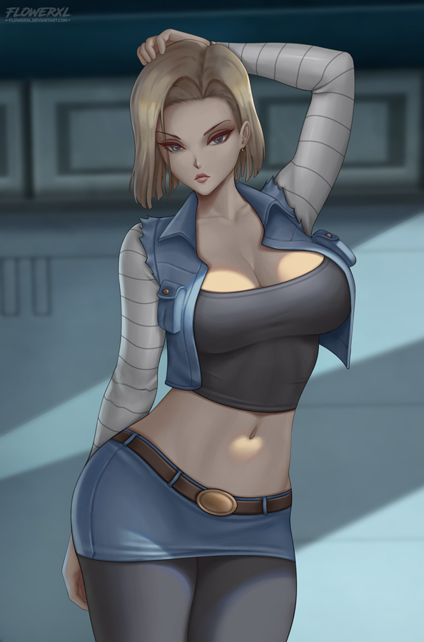 android 18 (dragon ball and 1 more) drawn by flowerxl