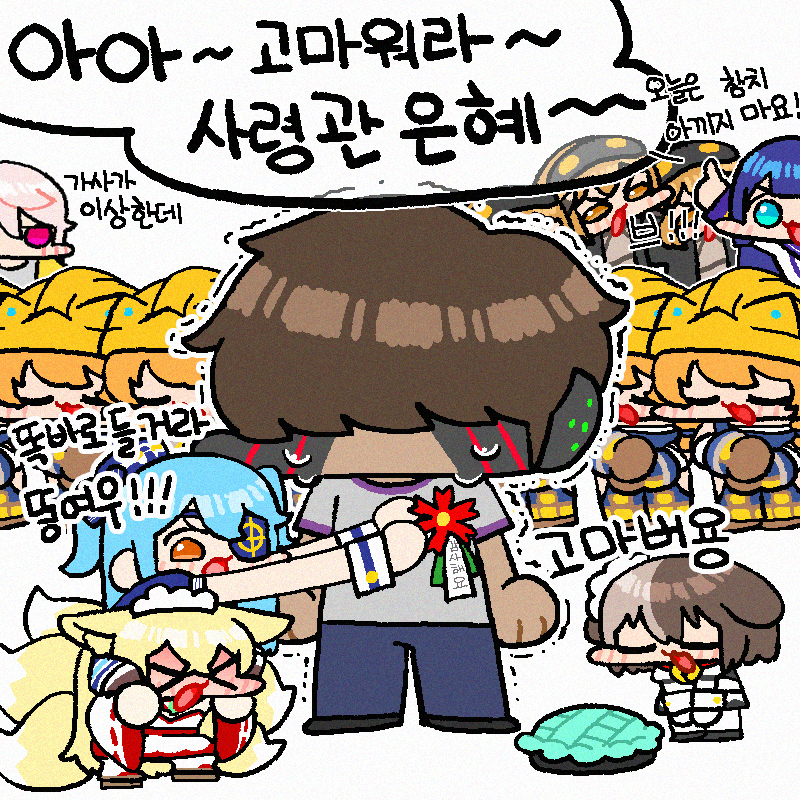 commander, hirume of heavenly incense, hachiko of castling, lrl, brownie, and 3 more (last origin) drawn by dc_(makezzal)