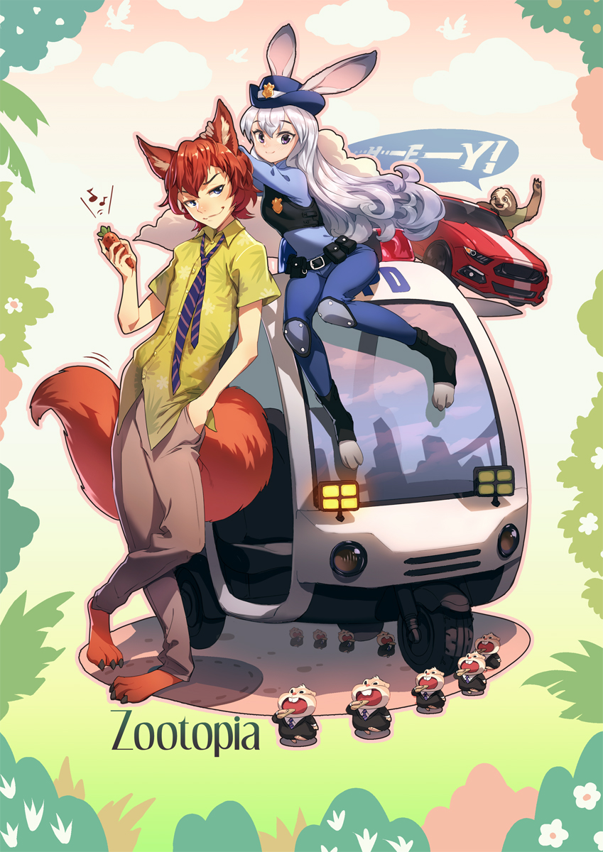 judy hopps, nick wilde, and flash (zootopia) drawn by mhk_(mechamania)