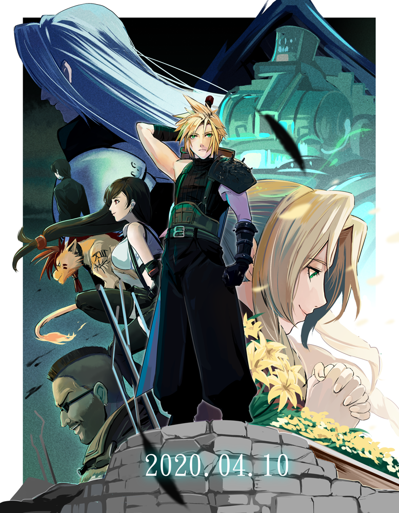 tifa lockhart, cloud strife, aerith gainsborough, sephiroth, barret wallace, and 2 more (final fantasy and 2 more) drawn by kiyomiya