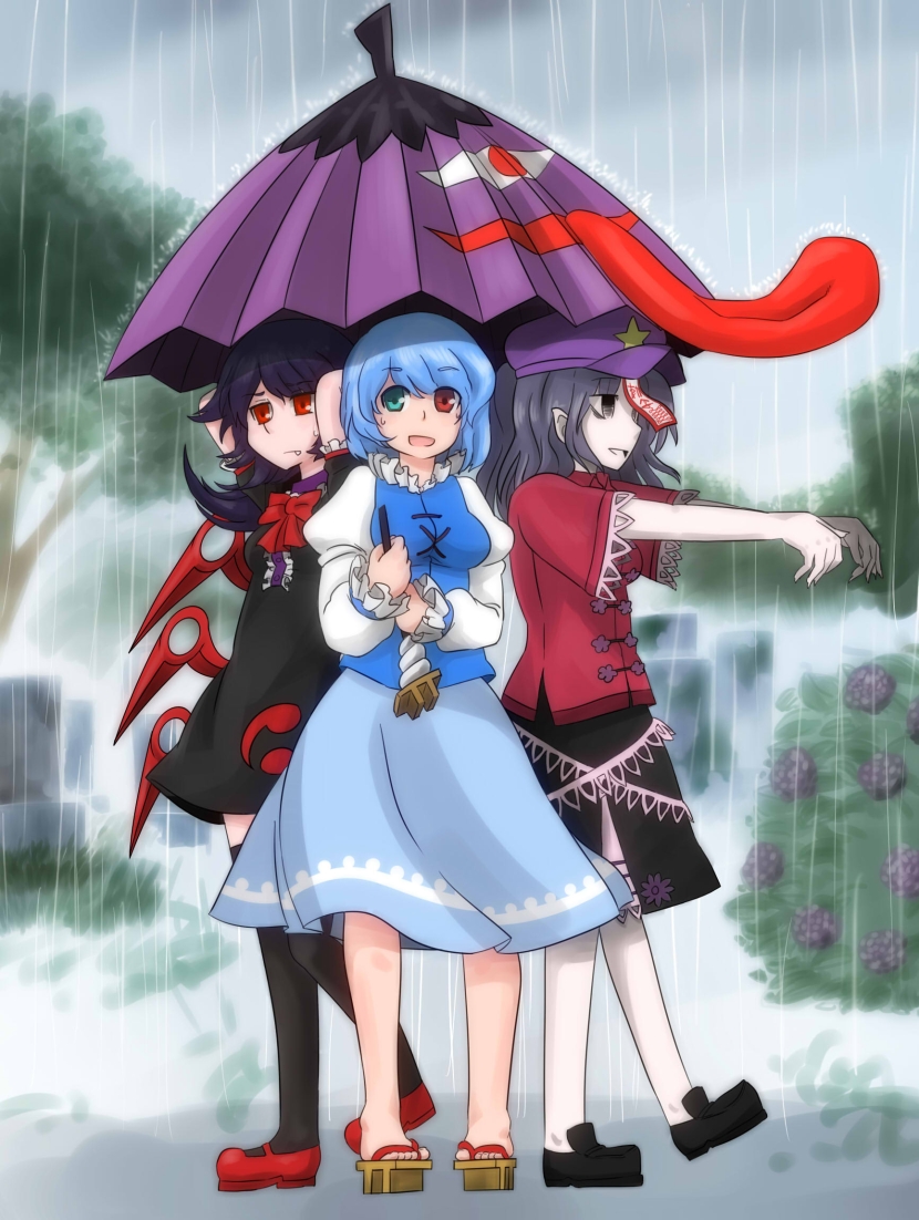 tatara kogasa, houjuu nue, and miyako yoshika (touhou) drawn by kai_(gunbollgx)