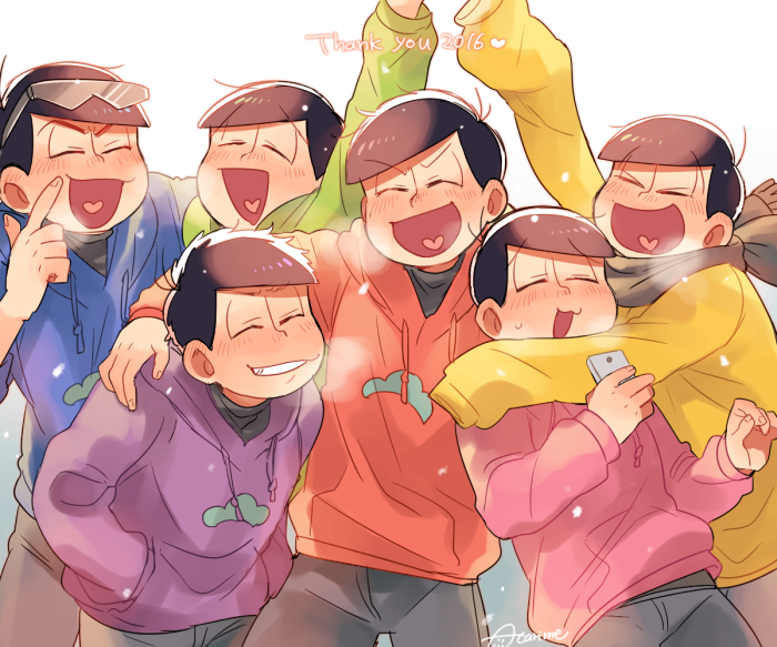matsuno osomatsu, matsuno karamatsu, matsuno ichimatsu, matsuno jyushimatsu, matsuno choromatsu, and 1 more (osomatsu and 1 more) drawn by atarime