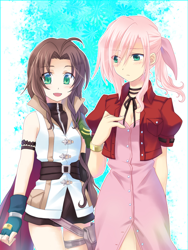 aerith gainsborough, lightning farron, and sakamoto maaya (final fantasy and 2 more) drawn by soukuu_kizuna