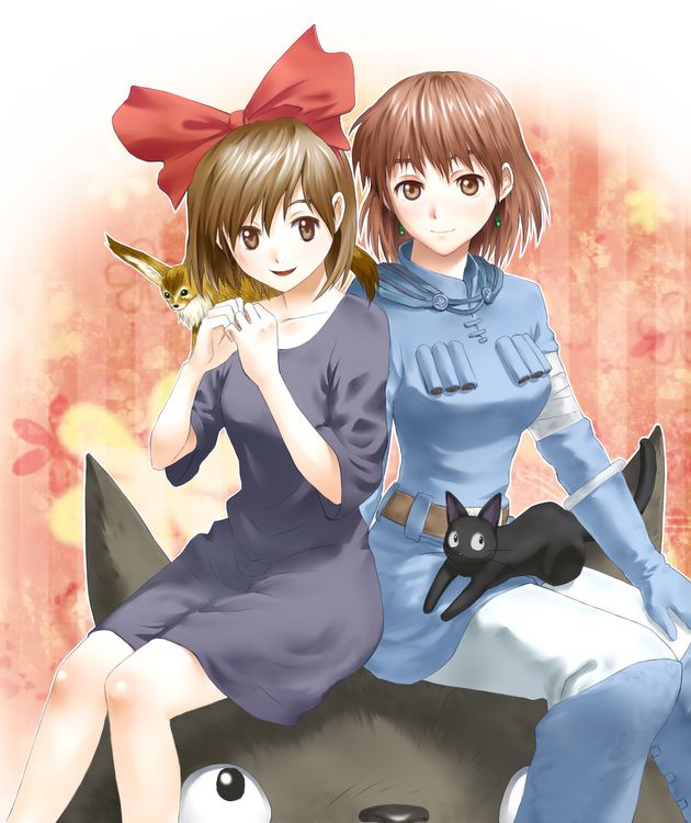 kiki, jiji, nausicaa, totoro, and teto (studio ghibli and 3 more) drawn by dry-man