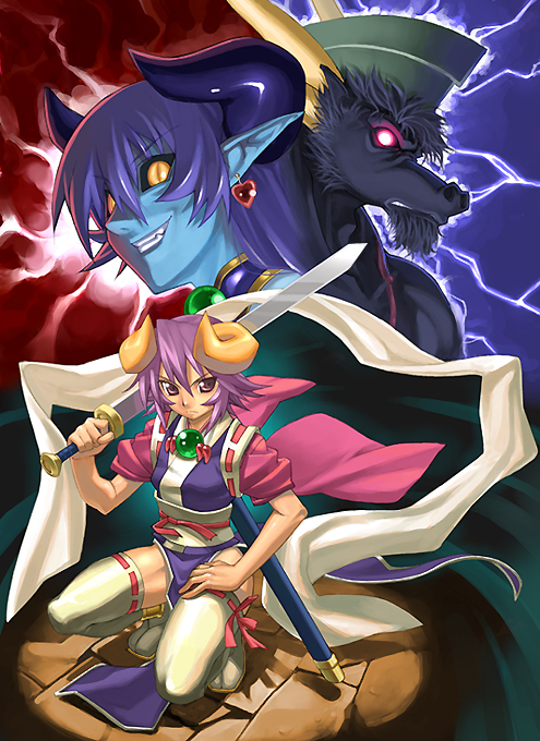 astaroth, shion, seiranken shion, and gyuuki (shinrabanshou) drawn by chikugen_shiina