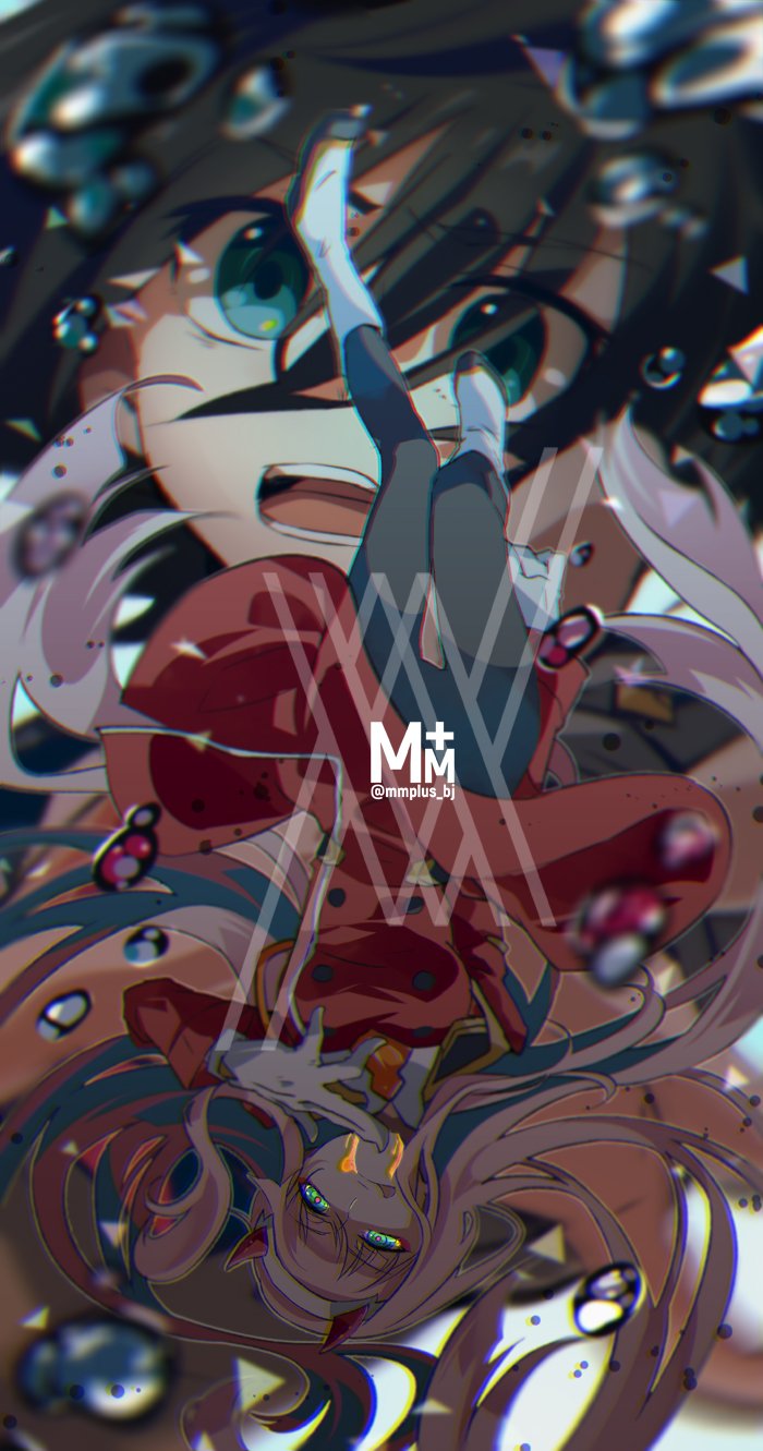 zero two and hiro (darling in the franxx) drawn by him_bj