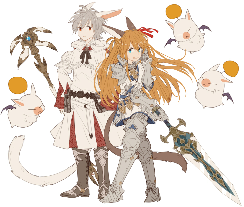 warrior of light, souryuu asuka langley, nagisa kaworu, moogle, white mage, and 1 more (final fantasy and 2 more) drawn by 0930erina