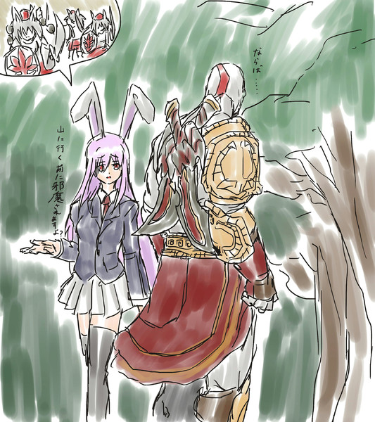 reisen udongein inaba, inubashiri momiji, and kratos (touhou and 1 more) drawn by nameo_(judgemasterkou)