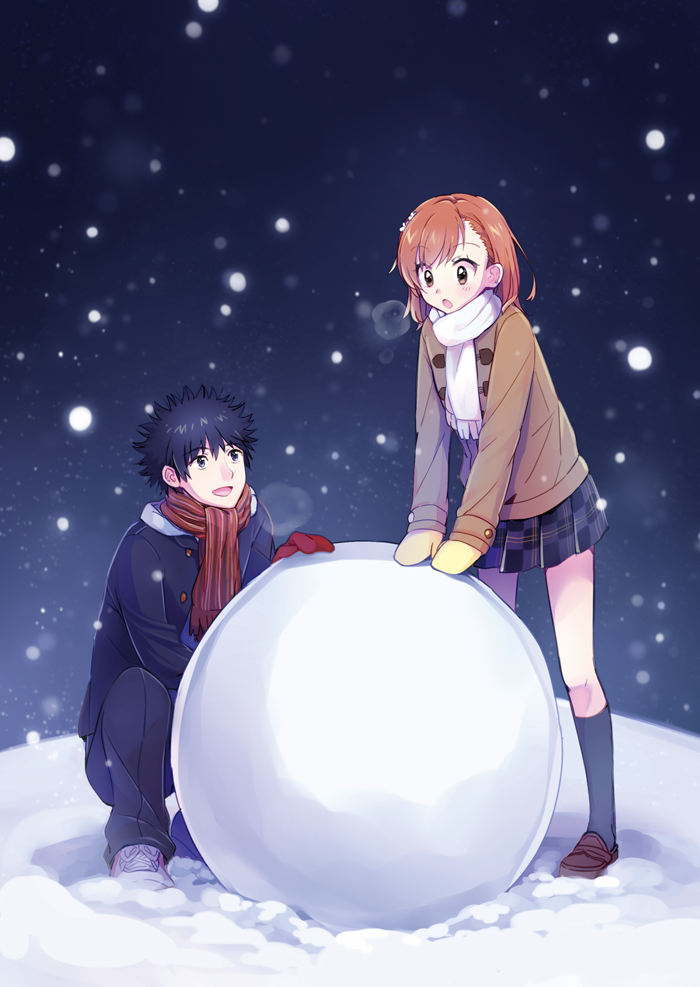 misaka mikoto and kamijou touma (toaru majutsu no index and 1 more) drawn by aidumi