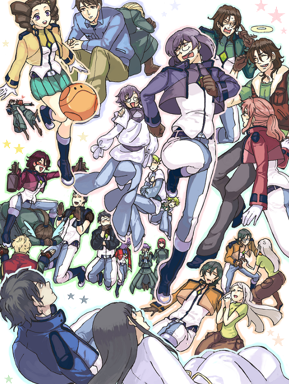 haro, tieria erde, setsuna f. seiei, feldt grace, lockon stratos, and 22 more (gundam and 1 more) drawn by shiroshiro