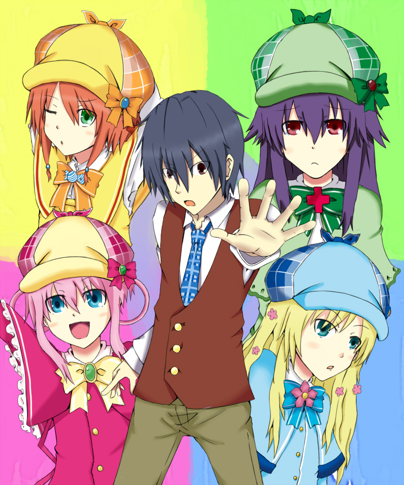 sherlock shellingford, hercule barton, cordelia glauca, yuzurizaki nero, and kobayashi opera (tantei opera milky holmes) drawn by hyt-you_wind-cafe