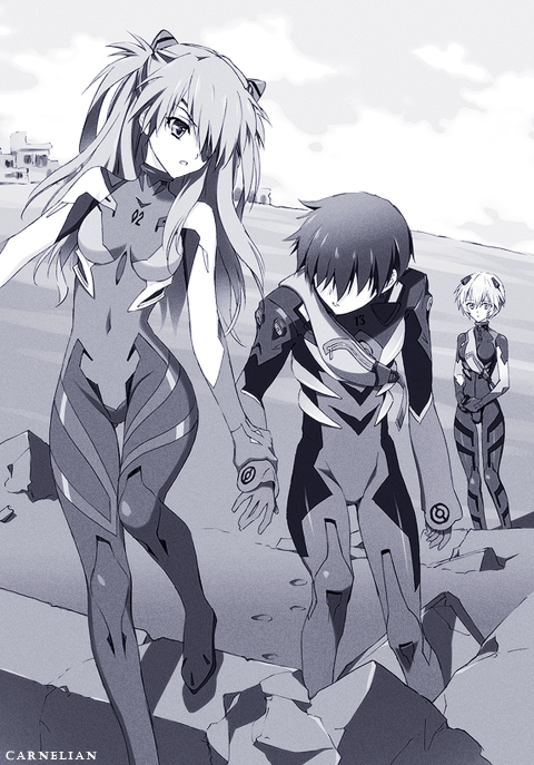 souryuu asuka langley, ayanami rei, and ikari shinji (neon genesis evangelion and 2 more) drawn by carnelian