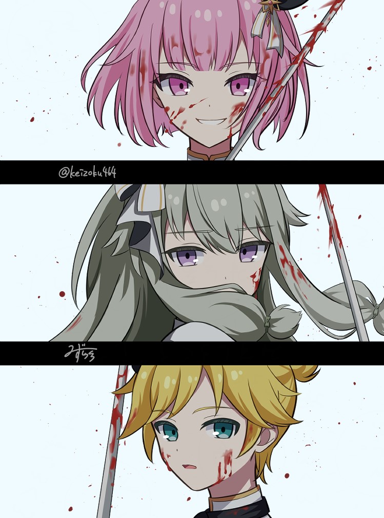 kagamine len, ootori emu, kusanagi nene, and wonderlands x showtime len (vocaloid and 1 more) drawn by mizushirokuro