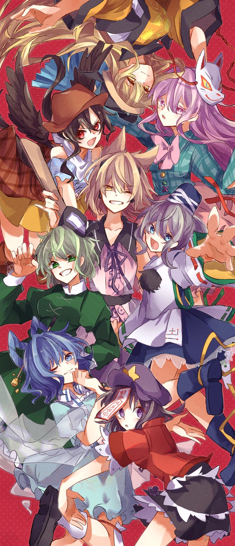 toyosatomimi no miko, mononobe no futo, kaku seiga, hata no kokoro, soga no tojiko, and 3 more (touhou) drawn by dagasitotaiyou