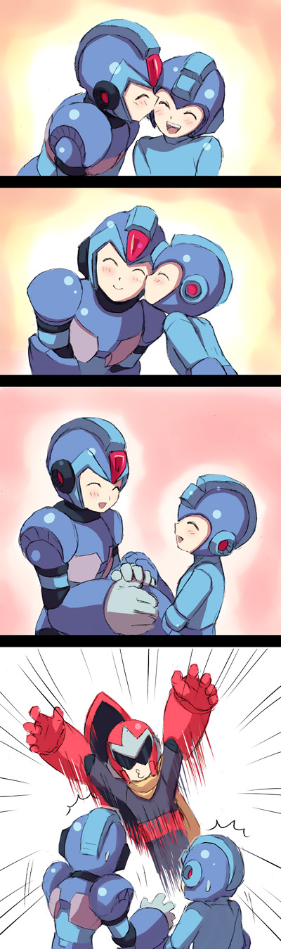 x, mega man, and proto man (mega man and 1 more) drawn by jiayu_long
