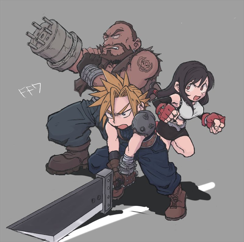 tifa lockhart, cloud strife, and barret wallace (final fantasy and 1 more) drawn by als8za