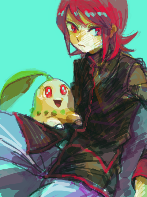 silver and chikorita (pokemon and 1 more) drawn by tetsuko_(tetsuko009)
