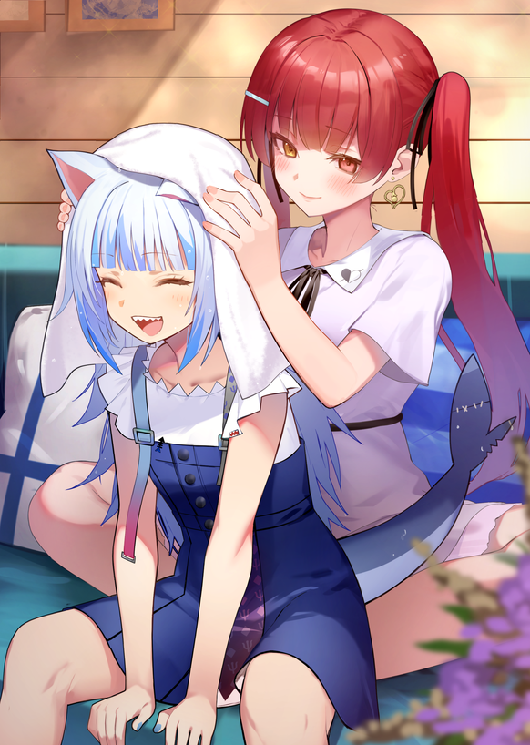 gawr gura and houshou marine (hololive and 2 more) drawn by tauta_(meshia8787)