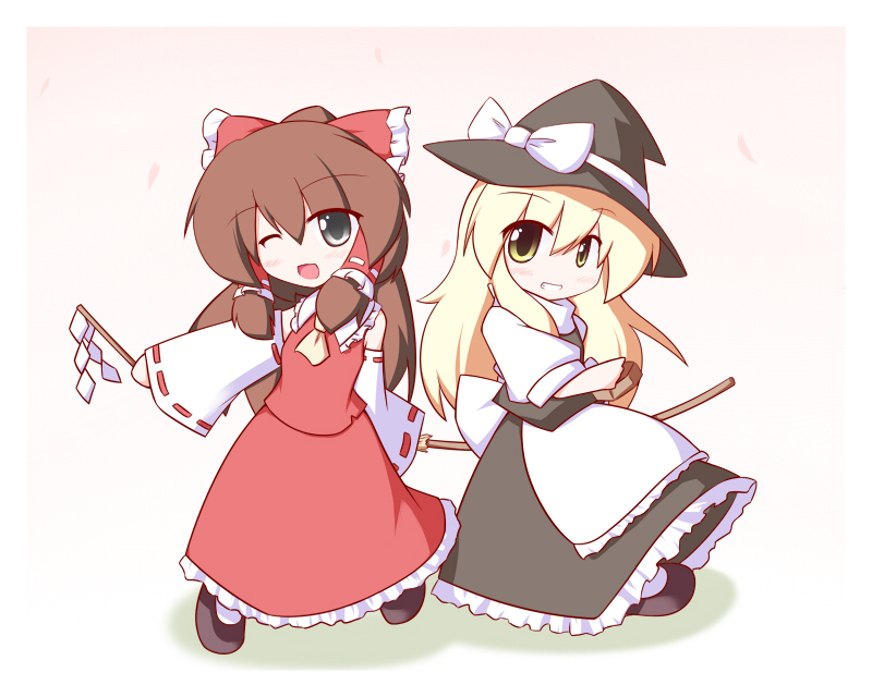 hakurei reimu and kirisame marisa (touhou) drawn by miyo_(miyomiyo01)