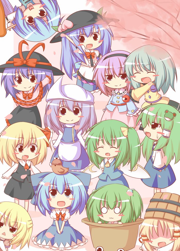 komeiji koishi, kochiya sanae, cirno, komeiji satori, rumia, and 10 more (touhou) drawn by kousa_(black_tea)