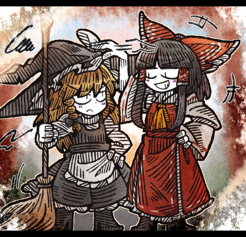hakurei reimu and kirisame marisa (touhou) drawn by suenari_(peace)