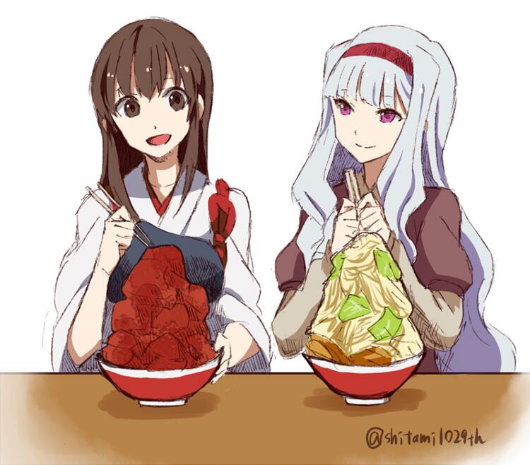 akagi and shijou takane (kantai collection and 1 more) drawn by michimaru_(michi)