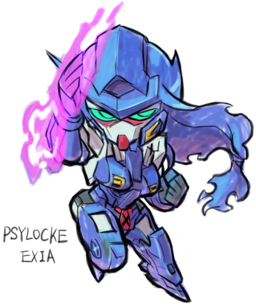 psylocke and gundam exia (gundam and 2 more) drawn by aburaya_tonbi