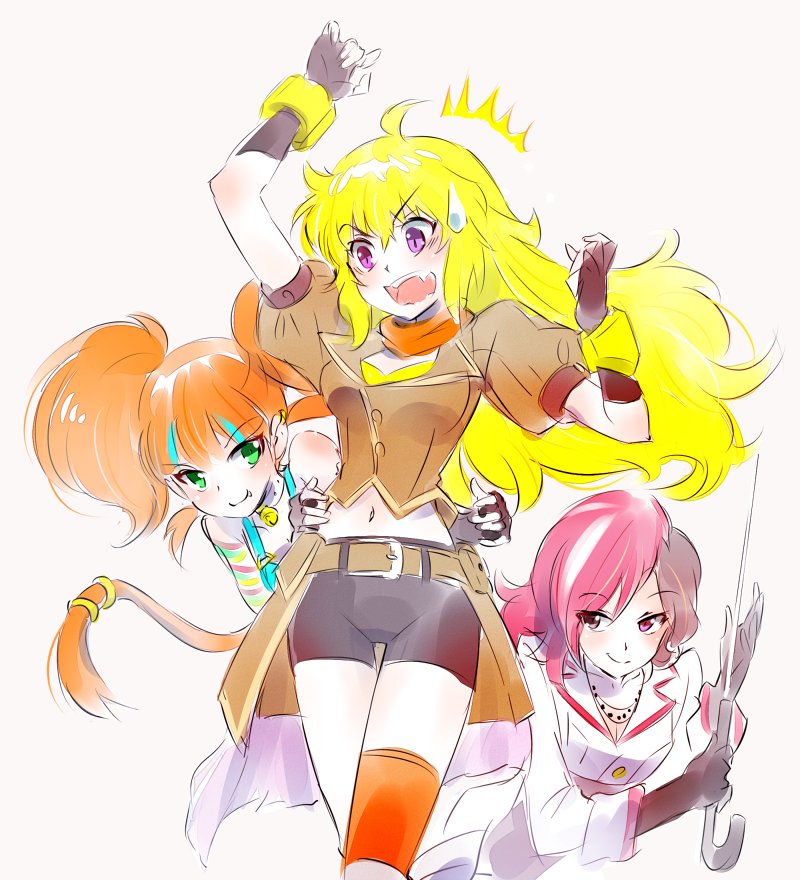 yang xiao long, neopolitan, and neon katt (rwby) drawn by iesupa