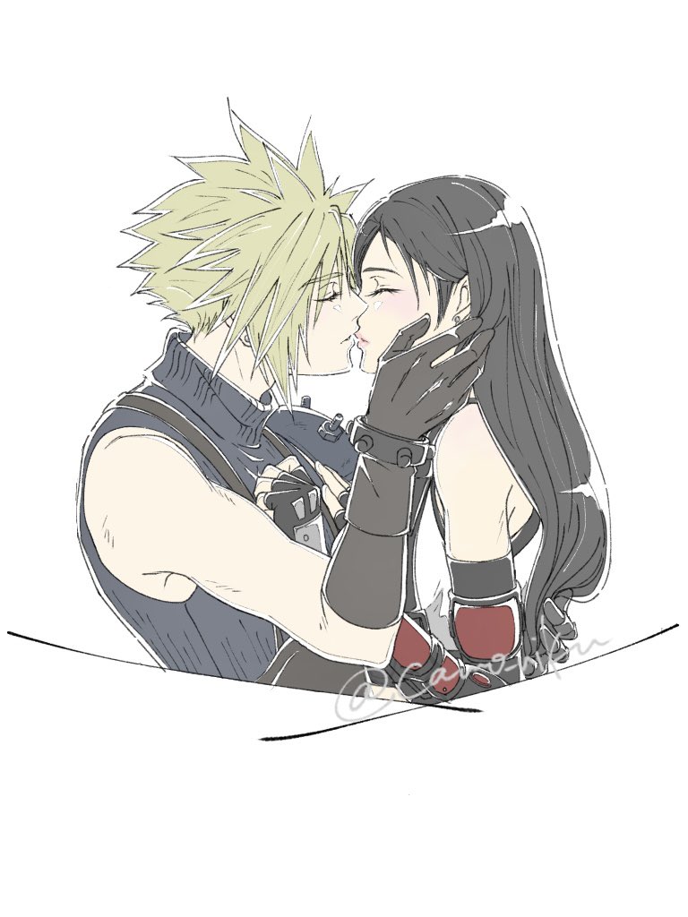 tifa lockhart and cloud strife (final fantasy and 3 more) drawn by camo_niku