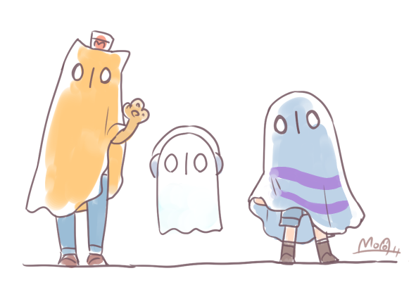 frisk, napstablook, and burgerpants (undertale) drawn by hato_moa