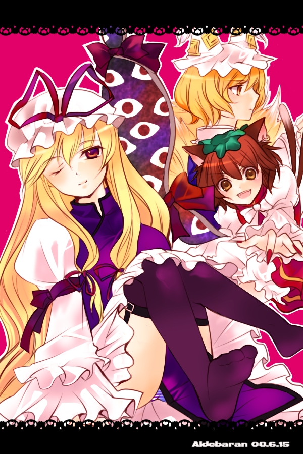 yakumo yukari, yakumo ran, and chen (touhou) drawn by n-mix