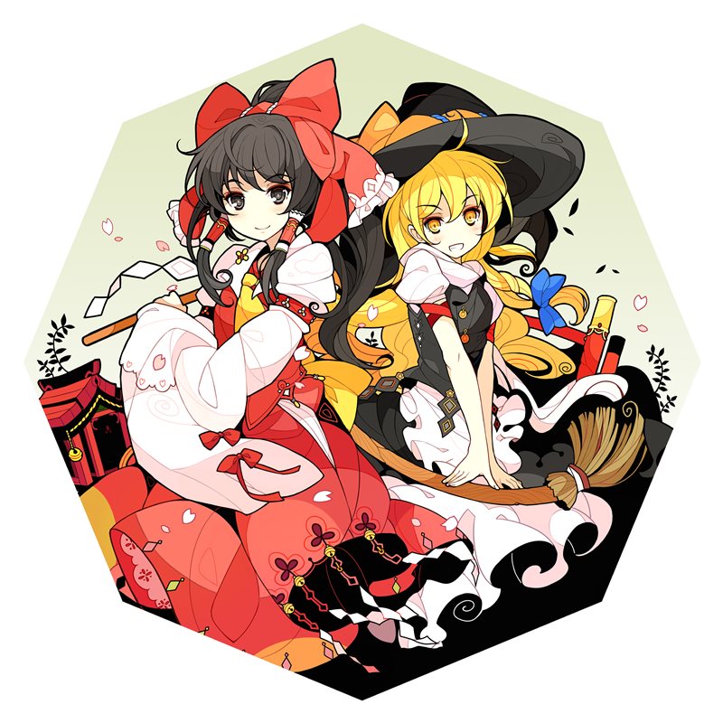hakurei reimu and kirisame marisa (touhou) drawn by ideolo