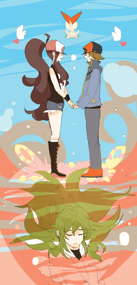 hilda, hilbert, n, and victini (pokemon and 1 more) drawn by senzzang