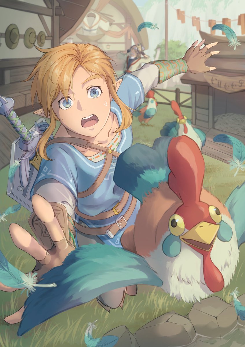 link and cucco (the legend of zelda and 1 more) drawn by ilstraight_mima
