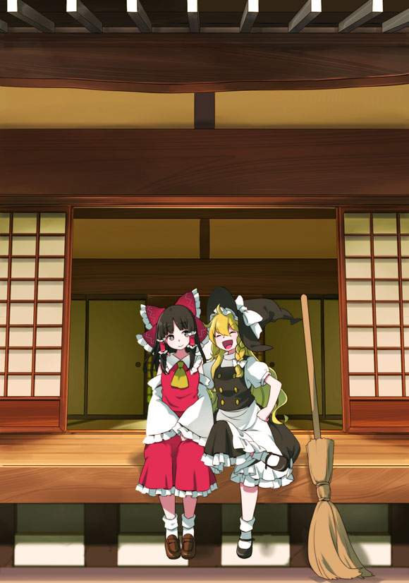 hakurei reimu and kirisame marisa (touhou) drawn by namauni