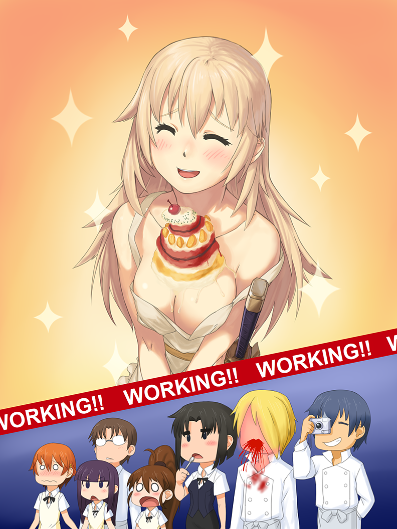 taneshima popura, inami mahiru, yamada aoi, todoroki yachiyo, satou jun, and 3 more (working!!) drawn by amuscaria