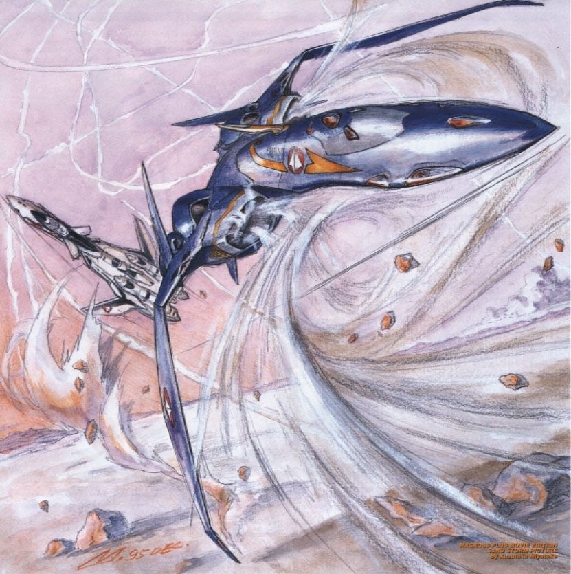 yf-19, isamu dyson, yf-21, and guld goa bowman (macross and 1 more) drawn by miyatake_kazutaka