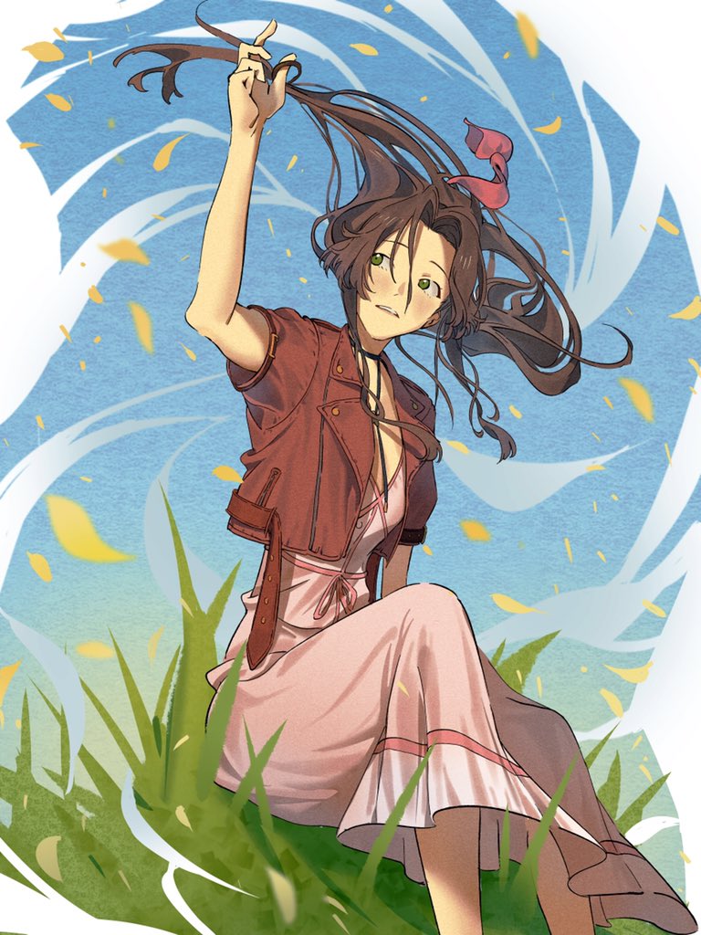 aerith gainsborough (final fantasy and 2 more) drawn by shioajiass