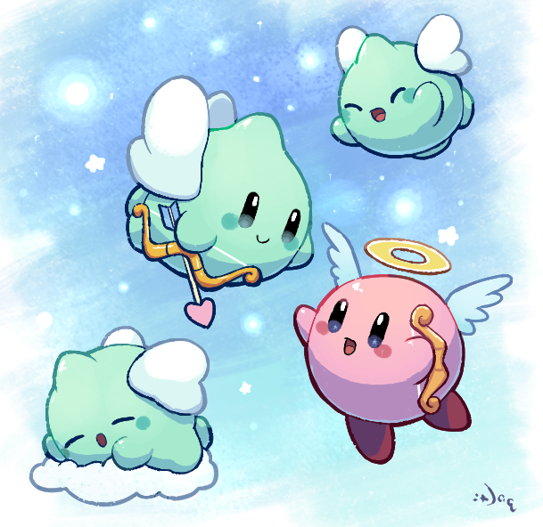 kirby, cupid kirby, and cupie (kirby) drawn by aquabluu