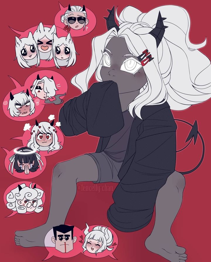 lucifer, modeus, justice, helltaker, cerberus, and 5 more (helltaker) drawn by lencellychan