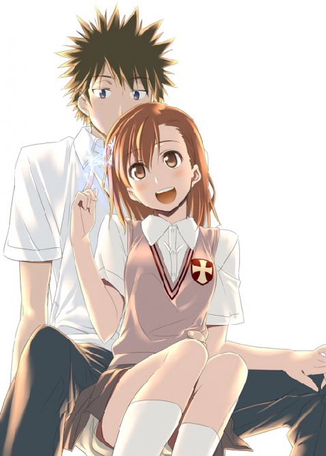 misaka mikoto and kamijou touma (toaru majutsu no index and 1 more) drawn by kanzaki_yayoi