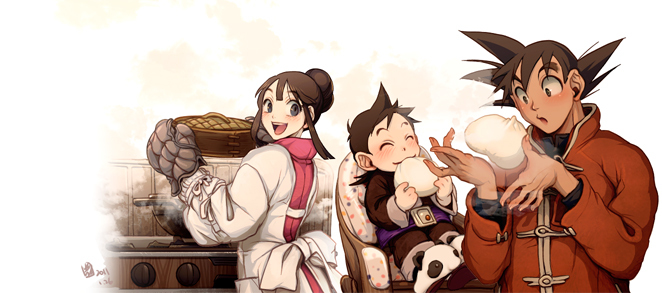 son goku, son gohan, and chi-chi (dragon ball and 1 more) drawn by harumaki