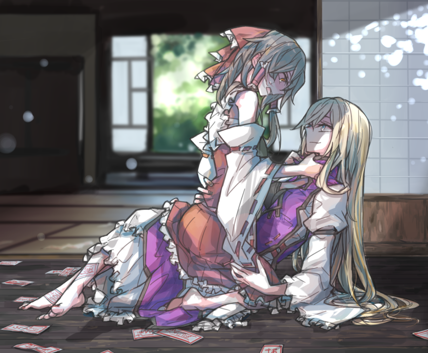 hakurei reimu and yakumo yukari (touhou) drawn by rekka