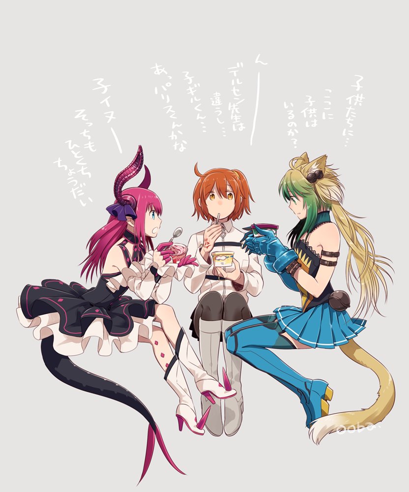 fujimaru ritsuka, elizabeth bathory, and atalanta (fate and 1 more) drawn by ooba
